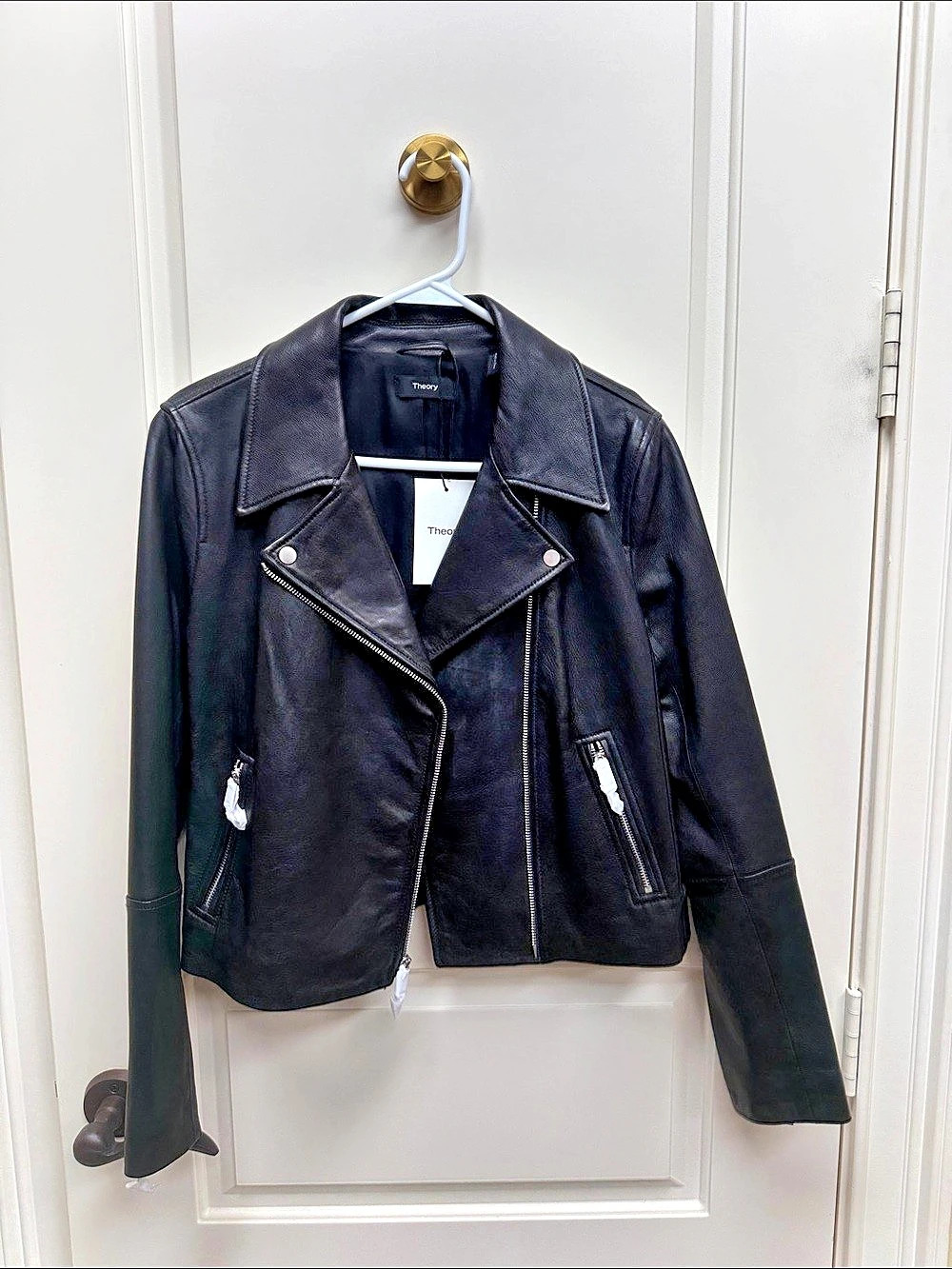 Theory New Moto JKT Leather Moto Jacket in Black Size Large NWT